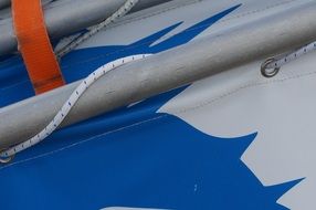 blue and white kite with details
