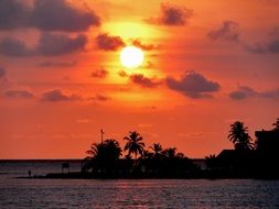 red sunset over the beach in Cartagena de Indias