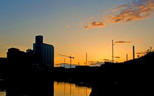 silhouettes of buildings in the evening
