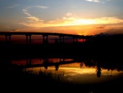 sunset view behind the bridge