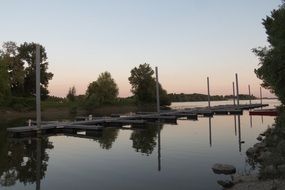 port against the setting sun