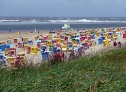 variety of beach cabins on the North Sea