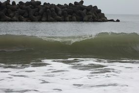 landscape of green ocean waves on the coast of Japan