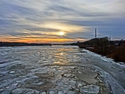 sunset on the background of the Vistula River in Poland