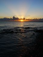 landscape of sunset view far away on lake horizon