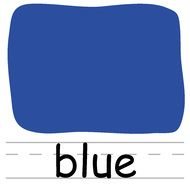 Blue, word beneath simple colorful form