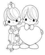 cartoon girl and boy holding heart