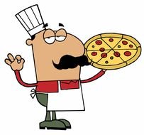 drawing of a cook with pizza in hand