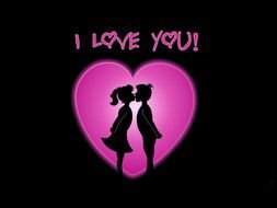boy girl kiss in pink heart