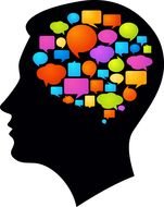 colorful think bubbles at black male head, drawing