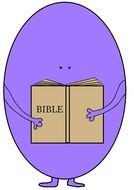purple egg with a bible in hand