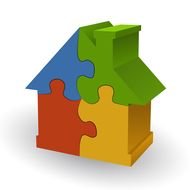 multi-colored puzzle house