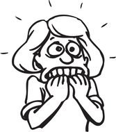 Black and white drawing of the scared woman clipart