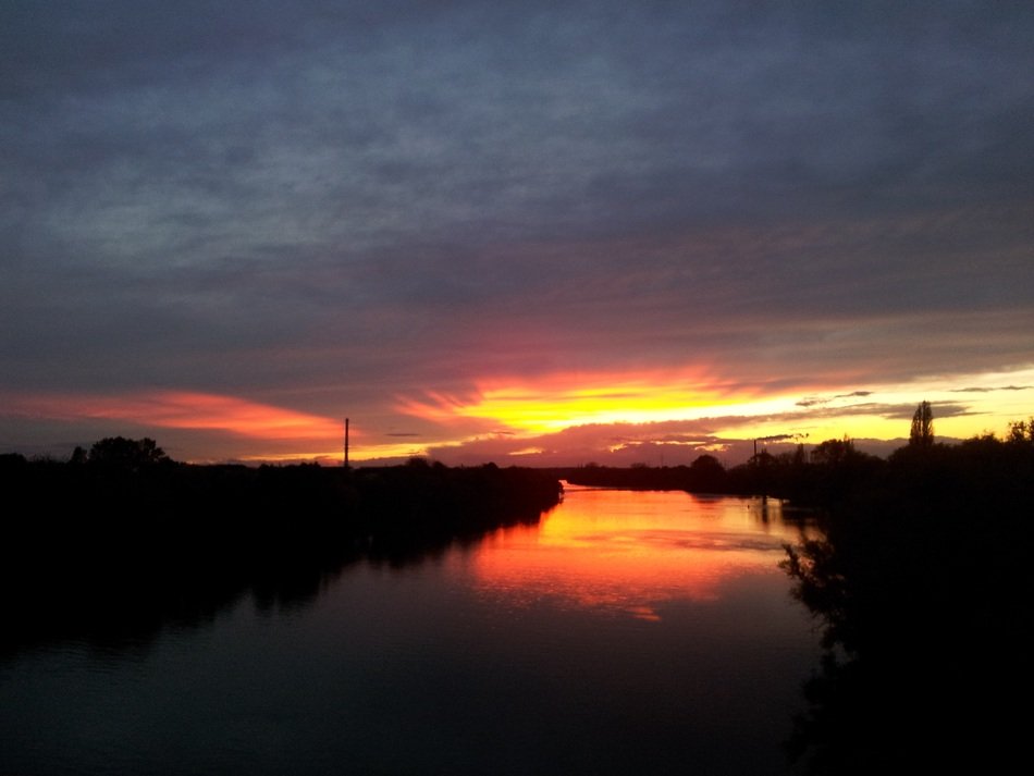 sunset over the river in germany