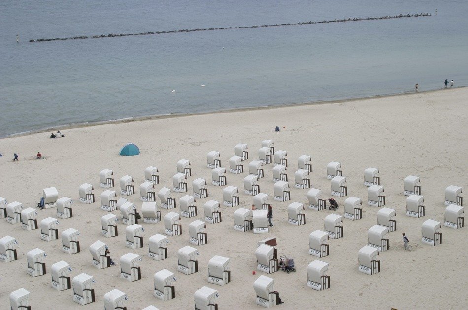 sunbeds on the beach near the north sea