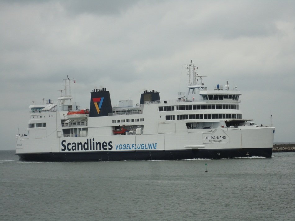 passenger ship off the coast of Kiel under the cloudy sky