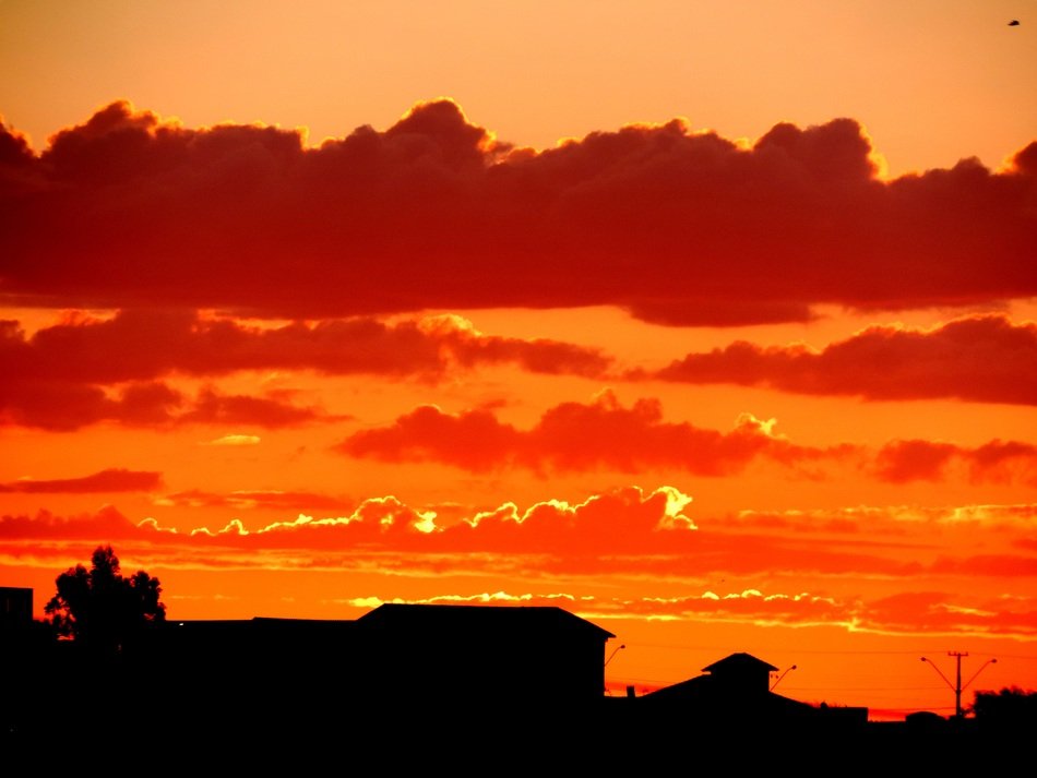 bright red clouds in the evening