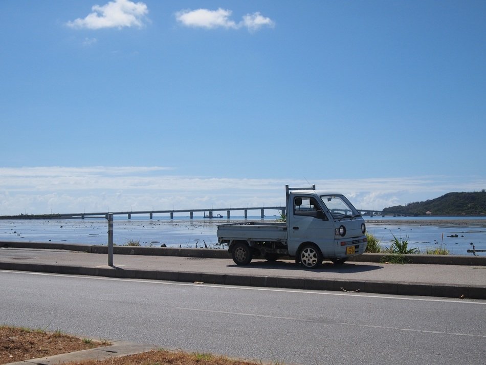 small truck on the road of the Japanese coast