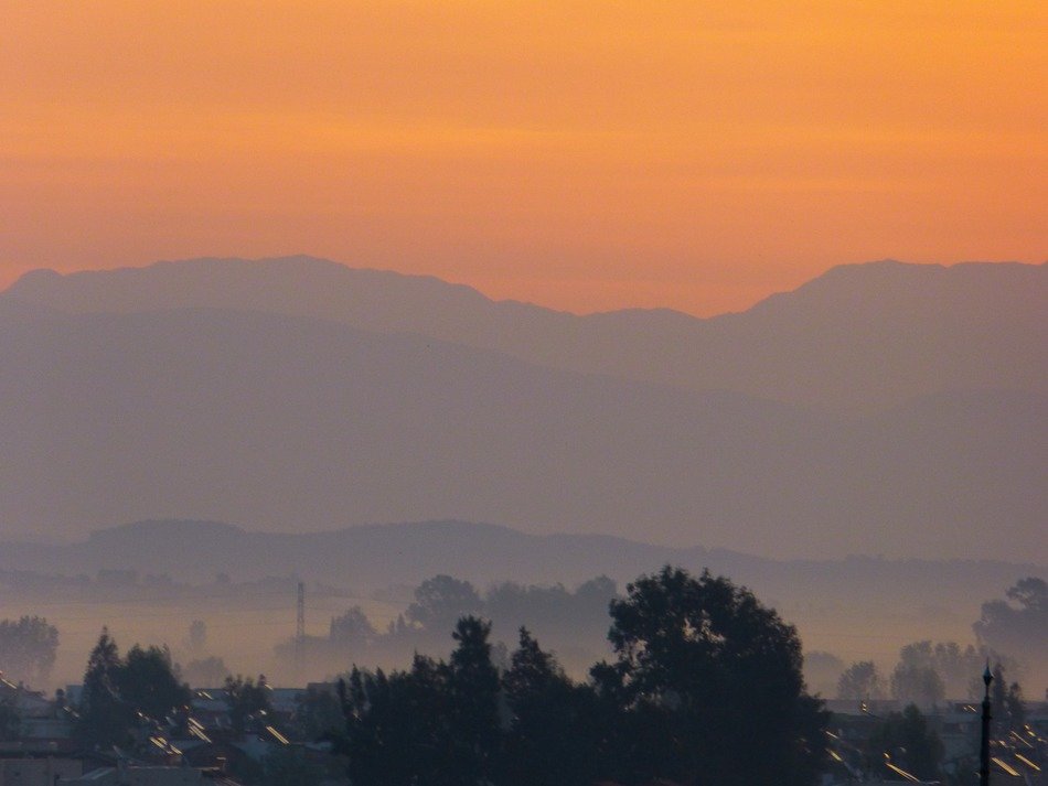 orange sky over the mountain