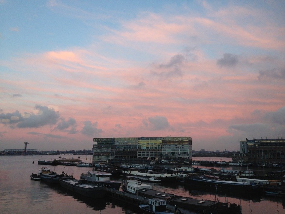 panorama of amsterdam at sunset