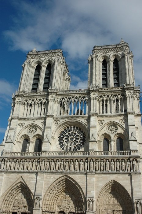 View of the facade of the cathedral in paris