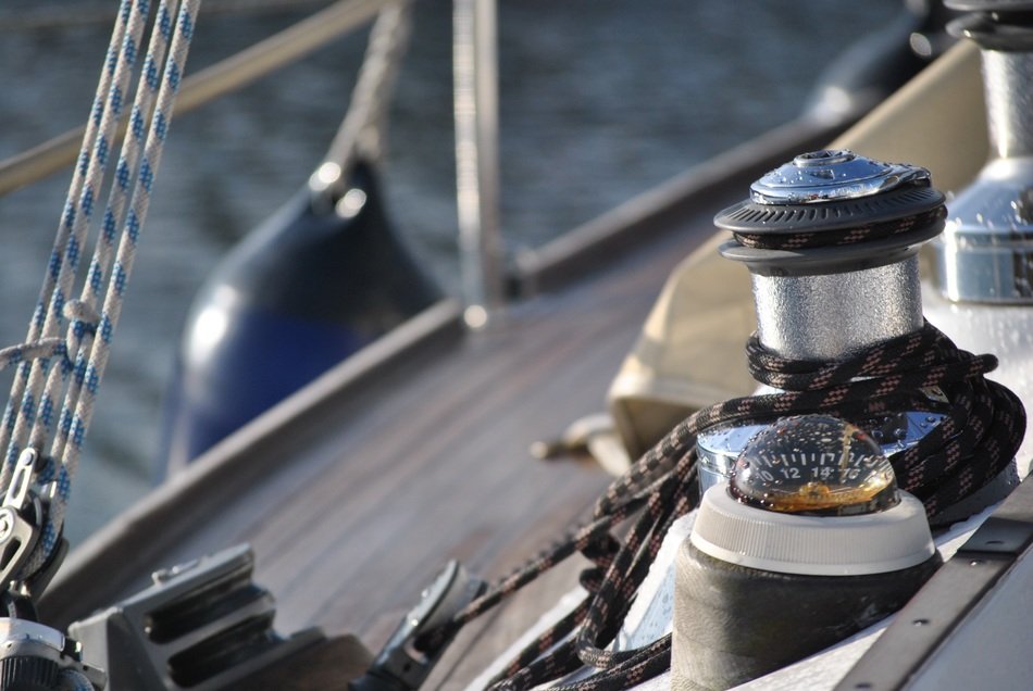 compass and winch on a sailboat