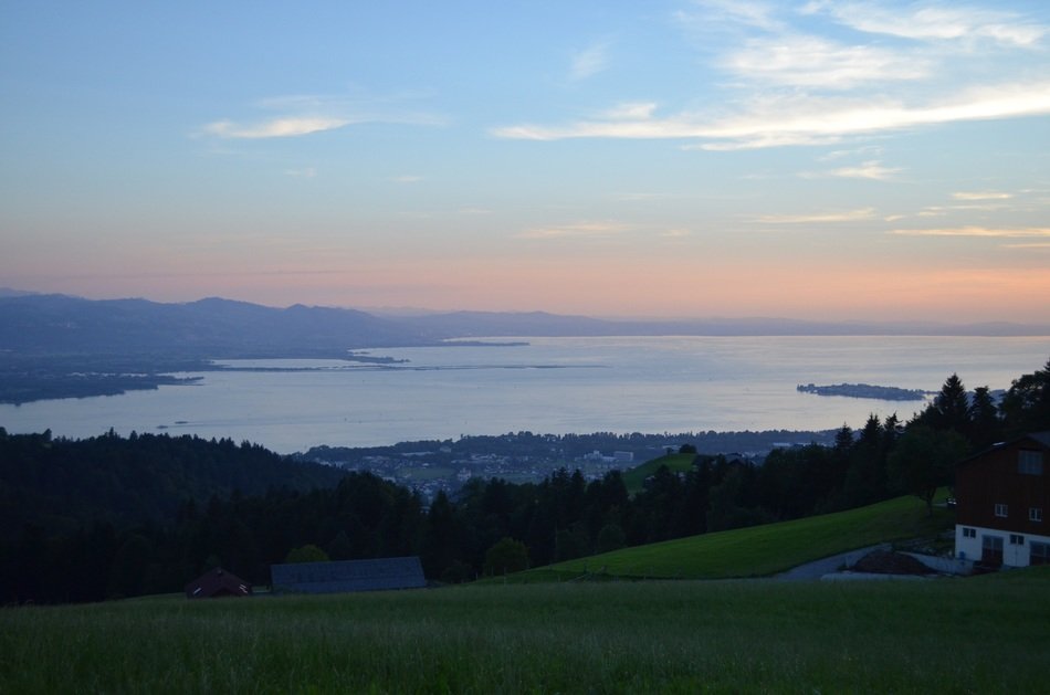 panorama of the lake of constance at sunset