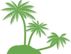 green silhouette of palm trees on a hill