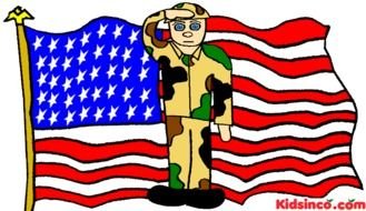 drawing of a soldier on the background of the american flag