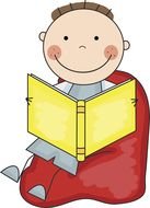 painted kid is reading a book on a red armchair