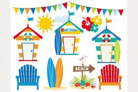 beach and surfing, set of icons