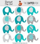 Teal And Grey Elephant Instant Download Baby Boy