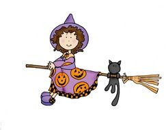 painted witch on a broomstick with a cat