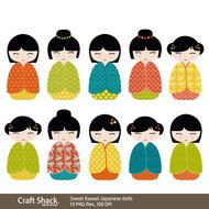 Sweet Kawaii Kokeshi Dolls Japanese Digital By Craftshackdesign