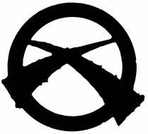 painted black circle with a cross inside