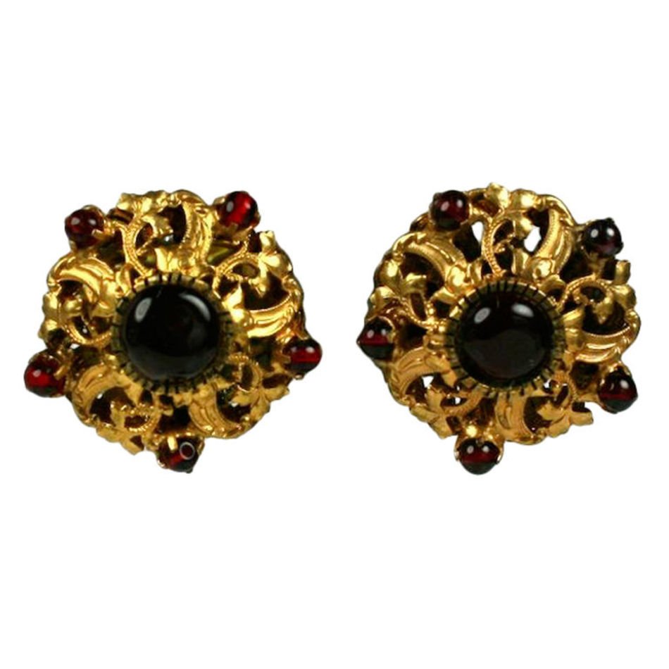 Chanel Filigreed Crown Earrings With Ruby Beads Goosens At 1stdibs