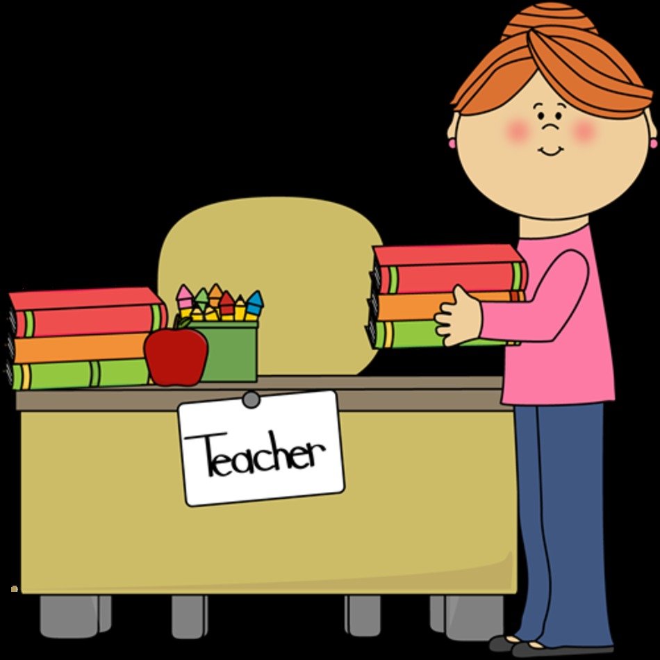 Teacher Putting Books On Desk