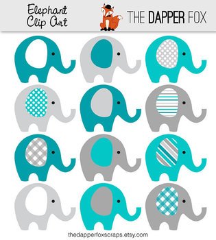 Teal And Grey Elephant Instant Download Baby Boy