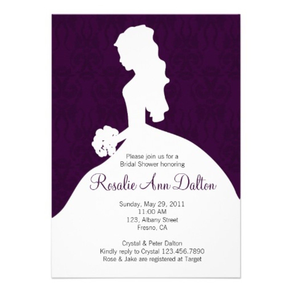 Damask Bride Bridal Shower Invitaion Plum 5 X 7 Invitation Card