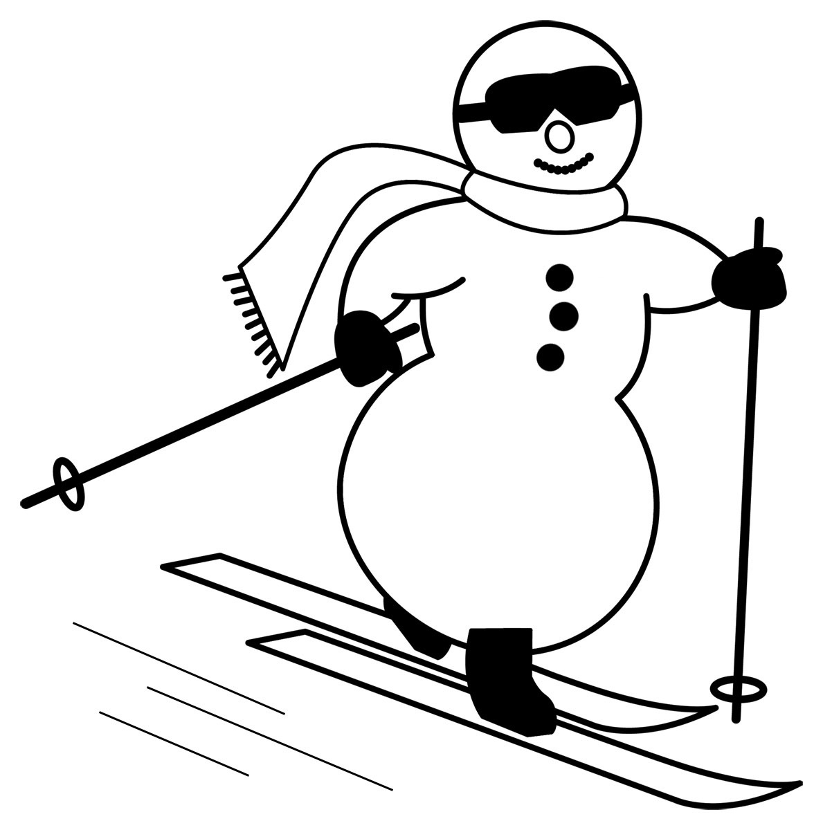 Снеговик на лыжах трафарет