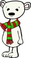 drawing of a bear in a striped scarf