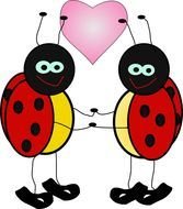 drawing of a pair of ladybugs with a heart