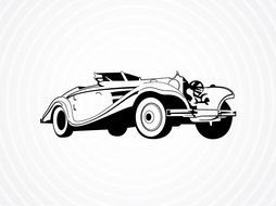 black and white picture of a vintage car
