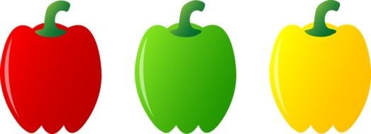 drawing of Three red yellow and green Bell Peppers