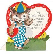 Vintage Valentine Cat drawing