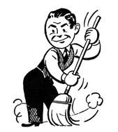 Retro Sweeping People Cleaning drawing