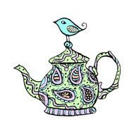 Vintage colorful Teapot, drawing