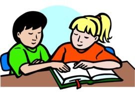 boy and girl reading book, drawing