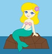 Blonde Mermaid Sitting On A Rock Free