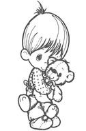 small boy with teddy bear drawing